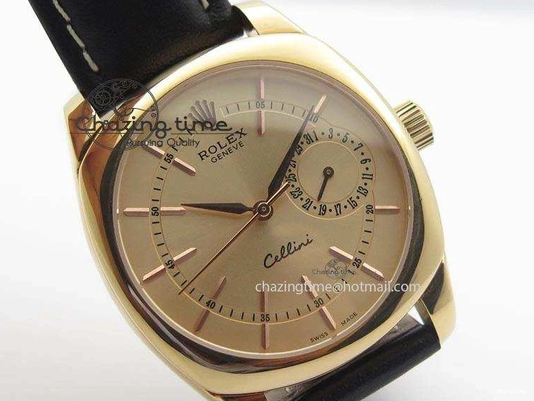 MiroTime 0209 Cozy Cellini Date RG Rose Gold Dial Stick Markers On Black Leather Strap A 3873